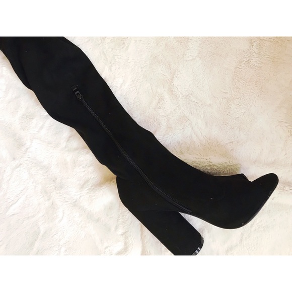 Black over the knee thigh high open toe boots - Picture 7 of 7